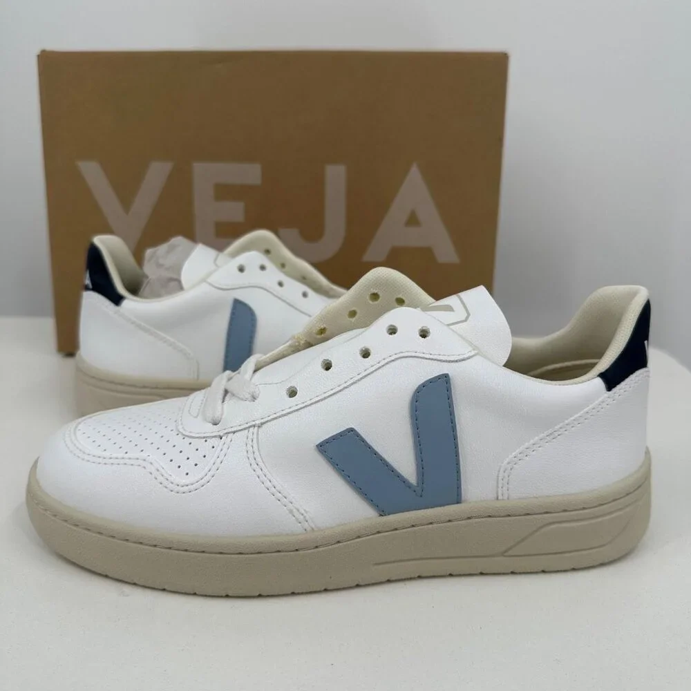 Veja V-10 CWL Sneakers sz 5 Women's 36 EU White/Steel/Nauti Vegan Leather BRAZIL - Picture 2 of 15